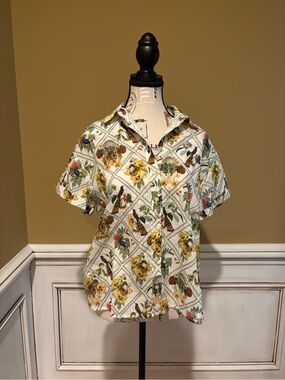 Maeve Floral Button-Front Short-Sleeve Blouse - White/Yellow/Green